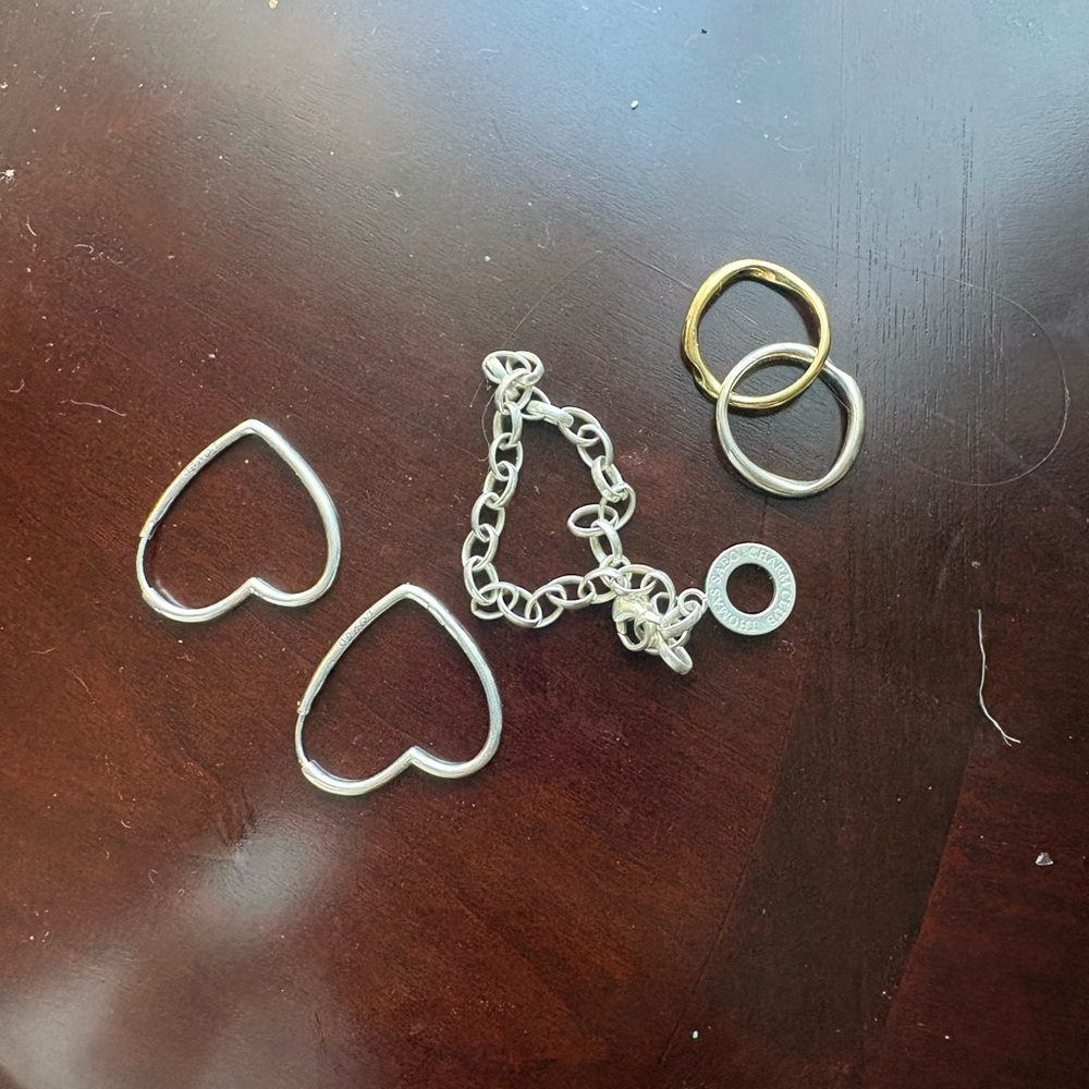Pandora and earrings the ring size 7, small sterling silver bracelet